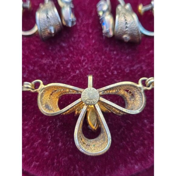 Jay Flex Sterling Silver Filigree Aurora Rhinestone Demi Parure Choker Earrings - Picture 7 of 11